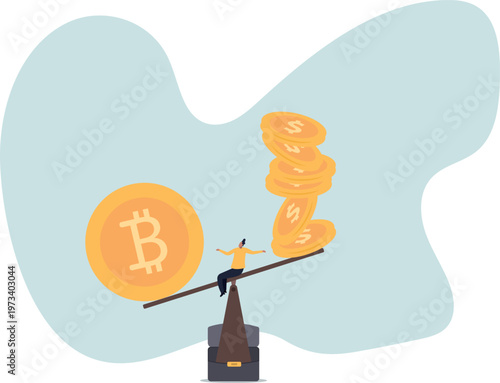 Bitcoin and crypto currency store of value compare to dollar fiat money, inflation reduce fiat value or investment asset choice.human life and situation.