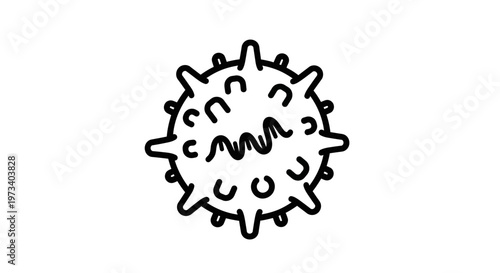 Hand drawn illustration of a virus or bacteria cell with DNA strand inside