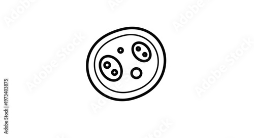 Hand-drawn illustration of a petri dish with cells, scientific research concept