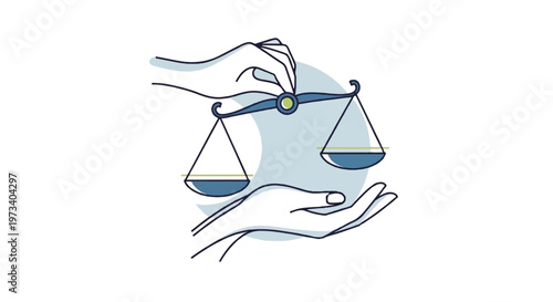 Justice, law, balance scales, hand drawn, minimalist vector icon