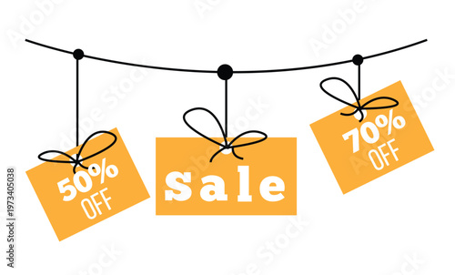 Sale Banners with Discount on Line Art Rope. Retail sale industry and shopping promotion vector art