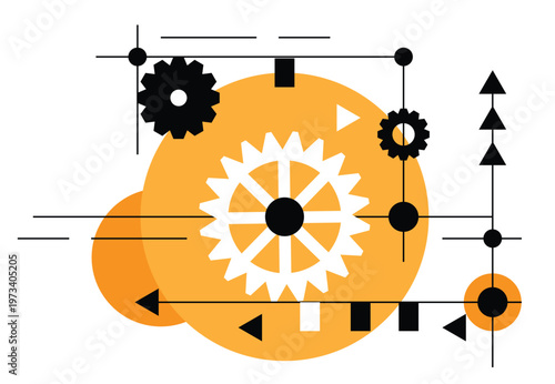 Abstract Gear Blueprint Design Element Bright Colors. Futuristic graphic design elements and resources vector art