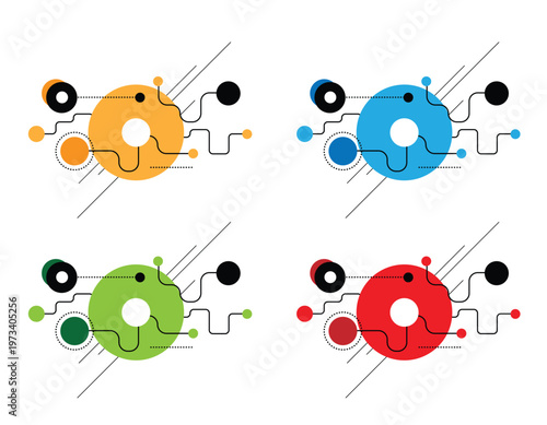 Abstract Geometric Disk with Line Art Different Colors. Futuristic graphic design elements and resources vector art