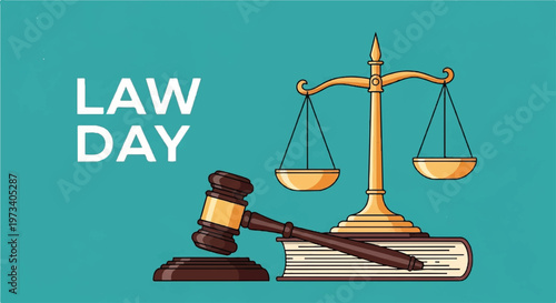 Law Day, legal icons, lawyer symbols, scales of justice, gavel