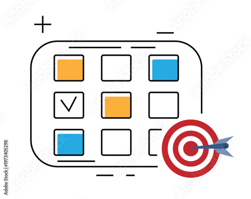 Calendar Line Art And Target with Arrow Perfect Time Planning. Coping with deadlines and planning business routine