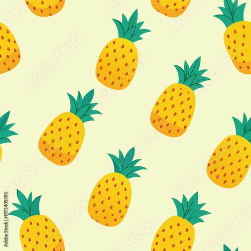 A vibrant vector illustration of pineapples on a pale yellow background