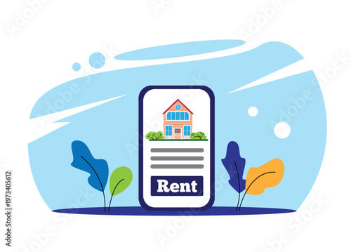House For Rent Rental Property App on Mobile Phone. Real estate business and renting a home application service