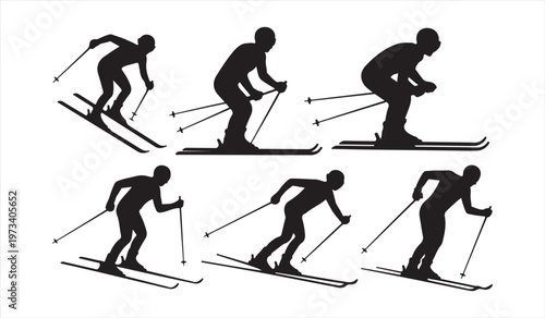 Nordic skiing athlete silhouettes collection winter outdoor sport design