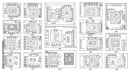 Interior Design Sketch Sofa Coffee Table Layout Living Room Designer Concept Furniture Arrangement Illustration