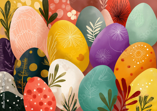Watercolor Easter Eggs with Abstract Patterns in Soft Pastel Colors – Flat Illustration Style