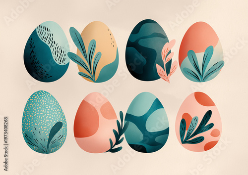 Watercolor Easter Eggs with Abstract Patterns in Soft Pastel Colors – Flat Illustration Style