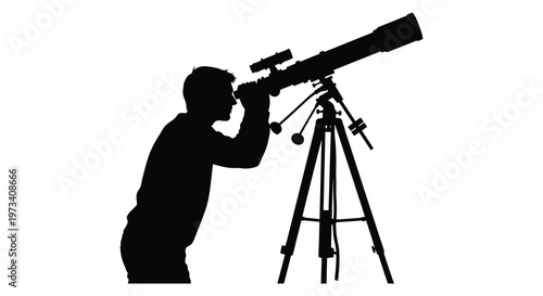A person intently observes the night sky through a telescope creating a striking dark silhouette high quality professional detailed modern elegant