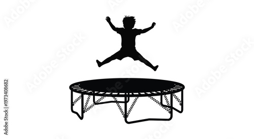 A joyful child leaps high in the air while bouncing on a trampoline presented as a striking silhouette high quality professional