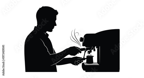 A barista carefully prepares an espresso showcasing a classic profile against a stark white background silhouette high quality professional detailed