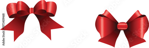 Two stylish red gift bows with different designs shown side by side