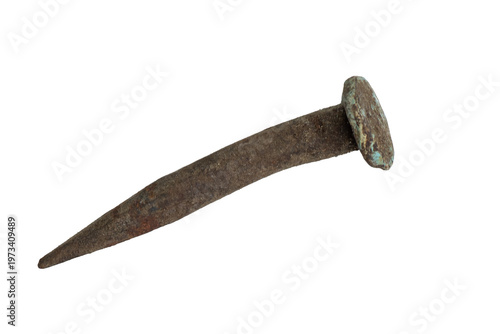 Old handmade nail. Isolate object on white background.