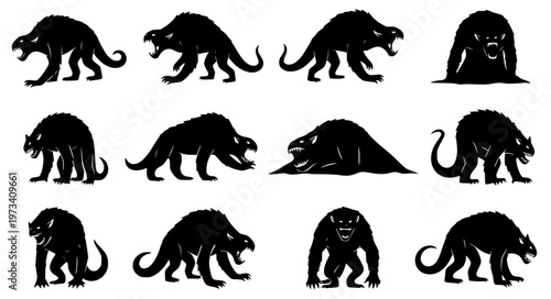 Cryptid Pose Variation Vector Set with Multiple Creature Actions
