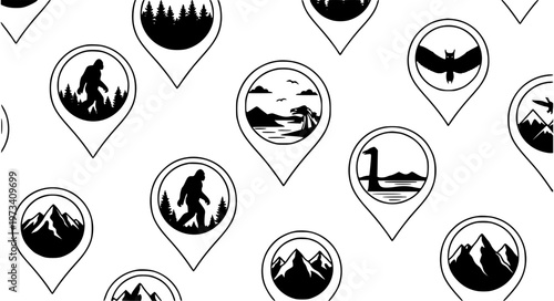 Cryptid Map Marker Vector Icons with Location Pin Design