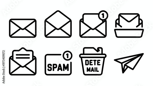 Minimal Email Icon Line Art Set Envelope and Message Symbols Collection