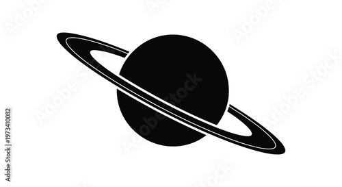 A striking black silhouette depicts saturn with its prominent rings against a stark white background silhouette high quality professional detailed modern