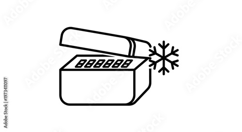 Open Freezer Box with Ice Cubes and Snowflake Icon, Cold Storage Concept