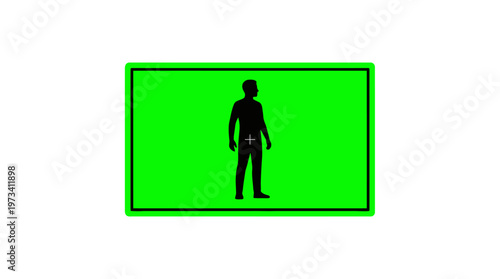 Silhouette of a standing person on a vibrant green screen background, ready for chroma key compositing in film or video production.