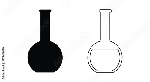 Two laboratory flasks are depicted one solid black and the other outlined creating a striking silhouette high quality professional detailed modern