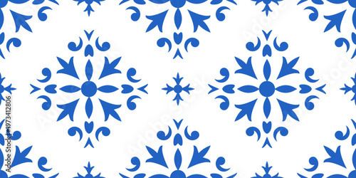 Azulejo, Mediterranean ceramic tile Blue Seamless Pattern
