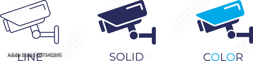 Security surveillance camera icons. CCTV, traffic monitoring, and recording concept, outline, stroke, and solid editable vector icon.