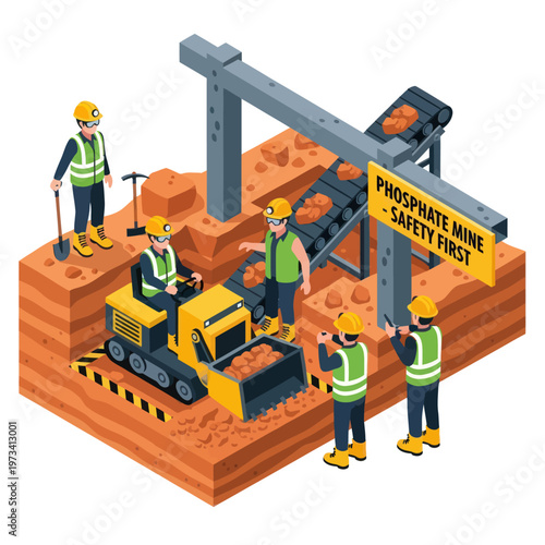 Phosphate Mine Safety First Isometric Illustration.
