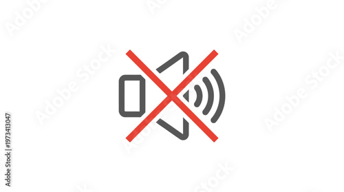 Red Cross-Out Mute Speaker Volume Icon, Indicating No Sound, isolated white background.