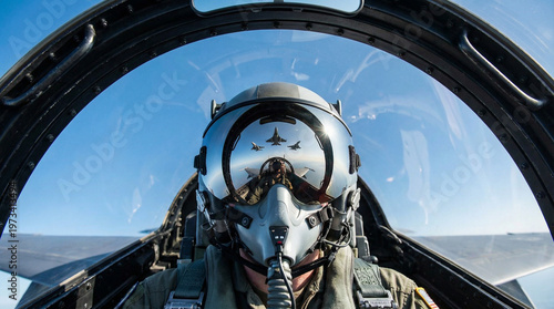 Fighter Pilot Cockpit Reflection Helmet Aviation Concept
