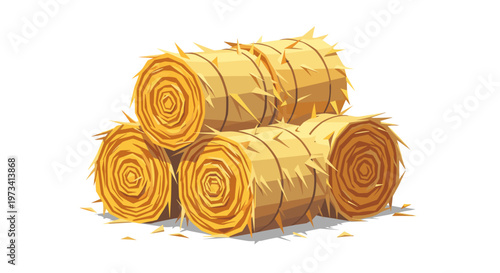 Illustration of golden yellow hay bales neatly stacked in a pyramid formation, showcasing rural agriculture with a clean white background