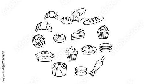 Minimalist Bakery and Pastry Icon Set – Black Line Art Vector
