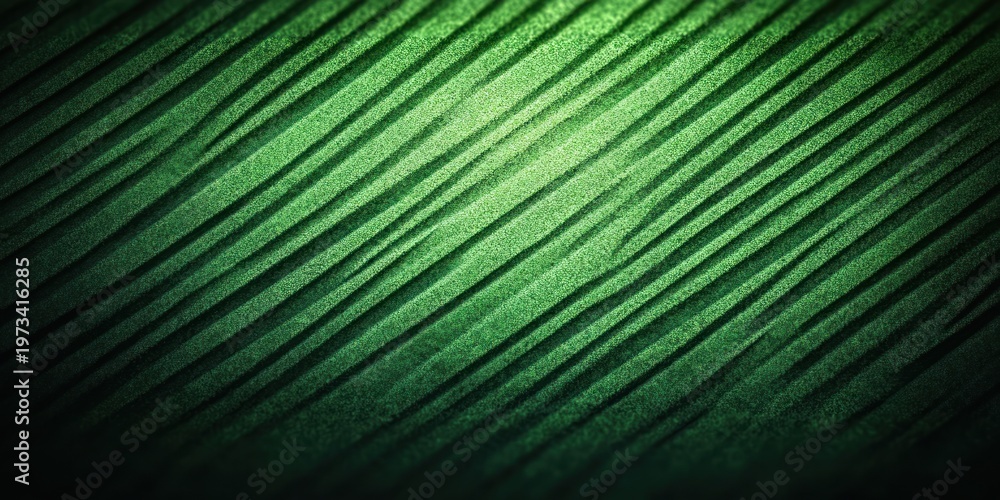 Obraz premium tranquil abstract green surface with diagonal ridges and grainy texture, shadowed lines creating rhythmic depth and calming mood