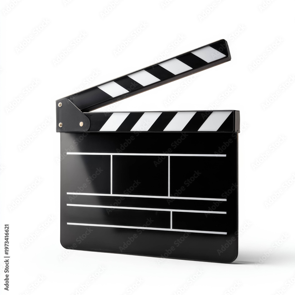 Fototapeta premium Film clapperboard isolated on white background professional movie production slate cinema and video industry equipment concept