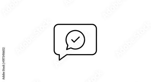 Speech bubble with check mark icon, symbol of confirmation, success, and good news