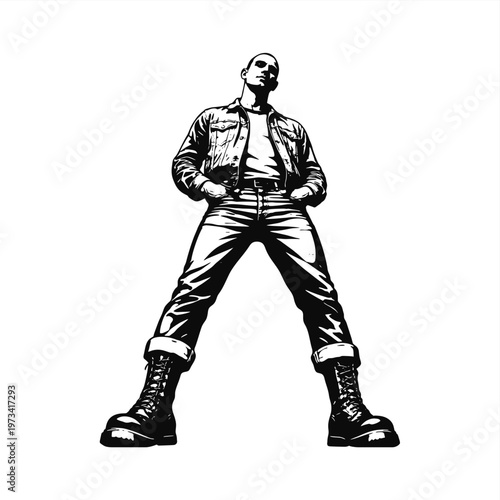 simple stencil drawing vector of punk skinhead boy