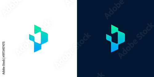 Modern abstract geometric letter P logomark with a vibrant teal to blue gradient. A sleek digital symbol representing innovation and technology, ideal for contemporary business branding