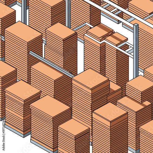 Isometric Stacks - A Warehouse of Uniform Packages.