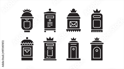 Postal service icon pack with mailboxes envelopes and delivery symbols