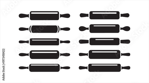 Rolling pin icon set with baking and kitchen utensil symbols collection