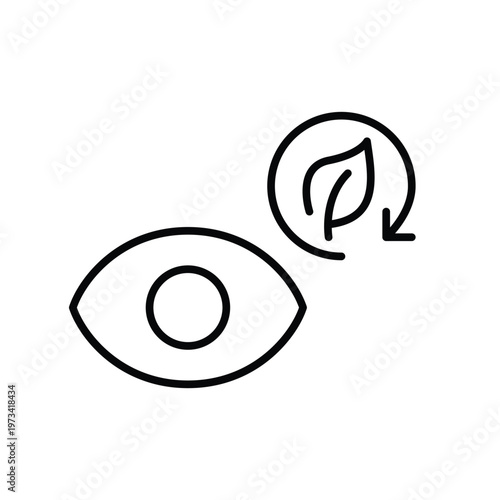 Eye, leaf and renew arrow. Sustainable eyesight and visibility. Pixel perfect, editable stroke vector icon