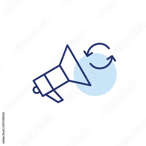 Megaphone and renew arrows. Announcement update, marketing refresh, promotion renewal. Pixel perfect, editable stroke vector icon
