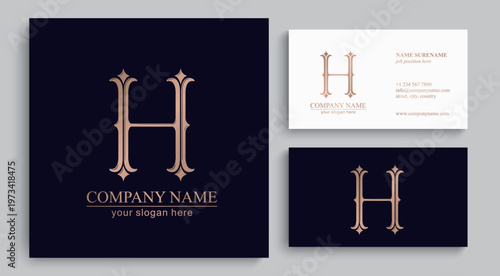 Letter H logo monogram in classic serif style with subtle decorative elements. Clean logotype for personal branding, corporate identity and premium design.