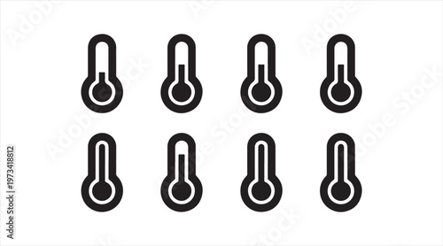 Weather temperature gauge icons collection flat thermometer signs set