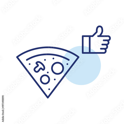 Pizza slice and like. Fast food order approval, satisfaction and positive customer feedback. Pixel perfect, editable stroke vector icon