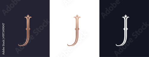 Letter J logo monogram in classic serif style with subtle decorative elements. Clean logotype for personal branding, corporate identity and premium design.