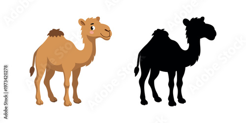 Friendly cartoon camel and silhouette for children developing game
