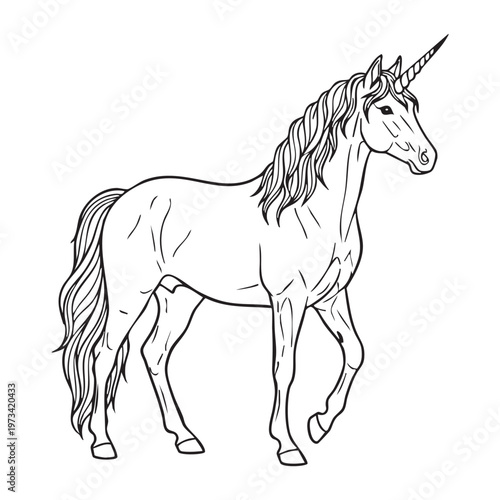 Title elegant unicorn sketch a majestic creature in black and white line art description a detailed black and white sketch depicts a